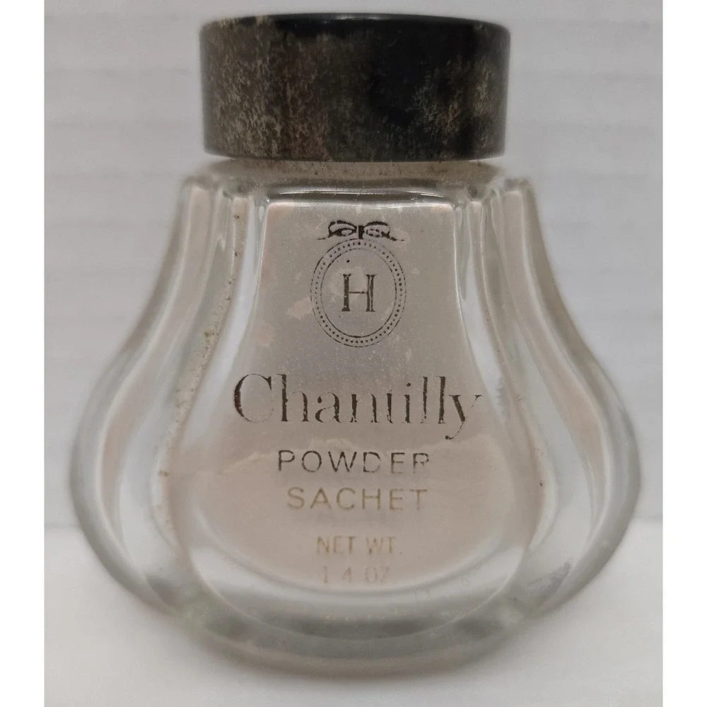 Vtg Houbigant Chantilly Powder Sachet 1.4 oz Fluted Glass Vanity Bottle Partial